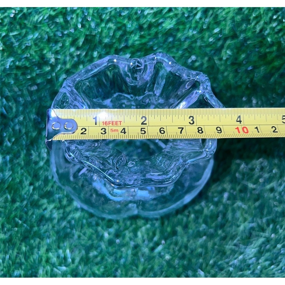 Clear Glass Drawstring Bag Pouch Vase Ruffled Rim Ribbed Texture 7in - Picture 14 of 14